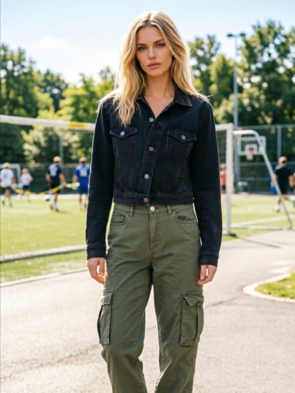 Ardene Olive Green High-Waisted Elastic Back Utility Cargo Jogger Pants